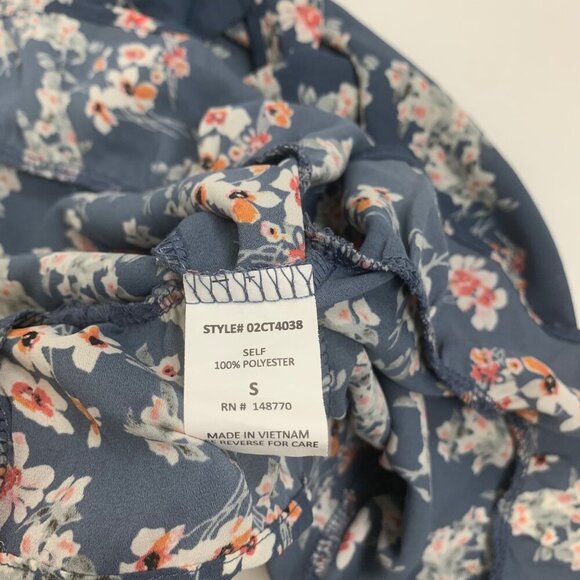 Sienna Sky Floral Cold Shoulder Blouse Top Keyhole Detail Size Small Blue White - Picture 5 of 8